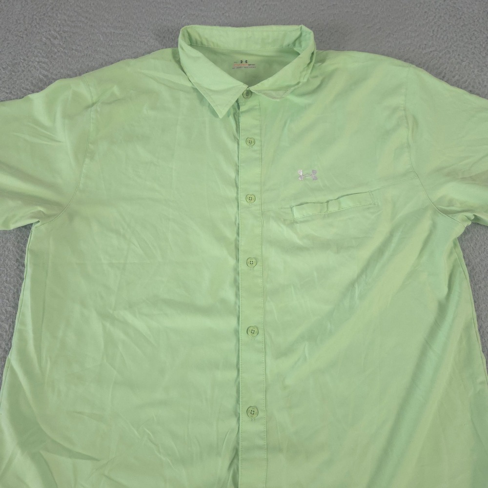 Under Armour Shirt Mens XL Lime Prototype Performance Short Sleeve Button Down